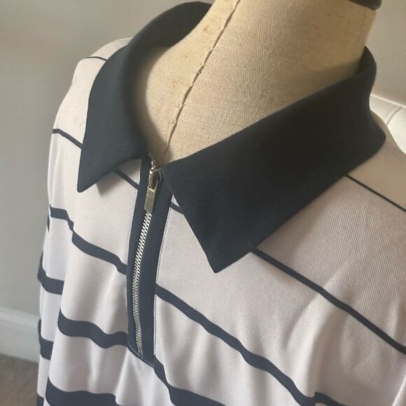 Men's Navy Striped Polo Shirt - Picture 2 of 4